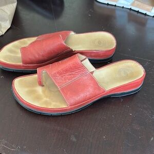 Women's Red Leather Slide Sandals